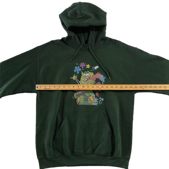 Gildan Hoodie Mens Size M Green Graphic Spongebob Squarepants Heavy Blend - Picture 3 of 8